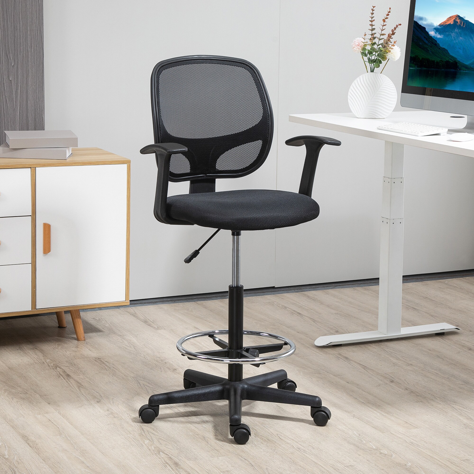 Vinsetto Bürostuhl mit Fußring schwarz 60L x 56B x 132H cm