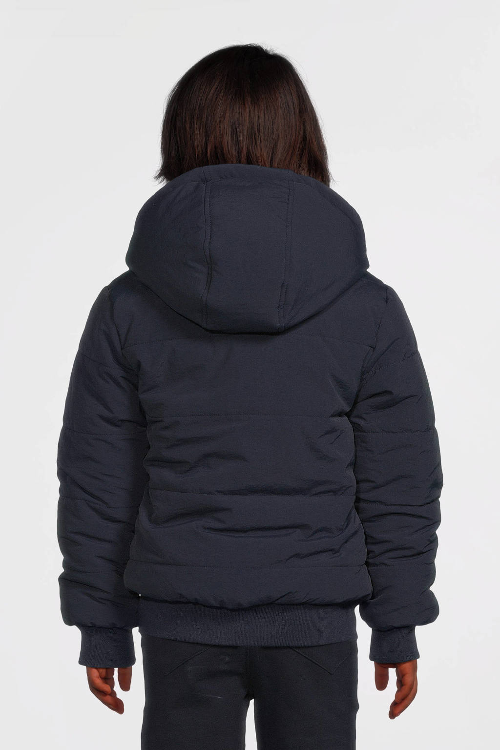 Mooie luxe winterjasreversible gewatteerde winterjas Joah donkerblauw/beige