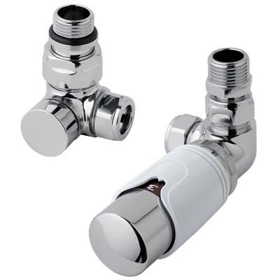Eastbrook Valve radiator aansluitset haaks gedraaid met thermostaat 15mm chroom/wit