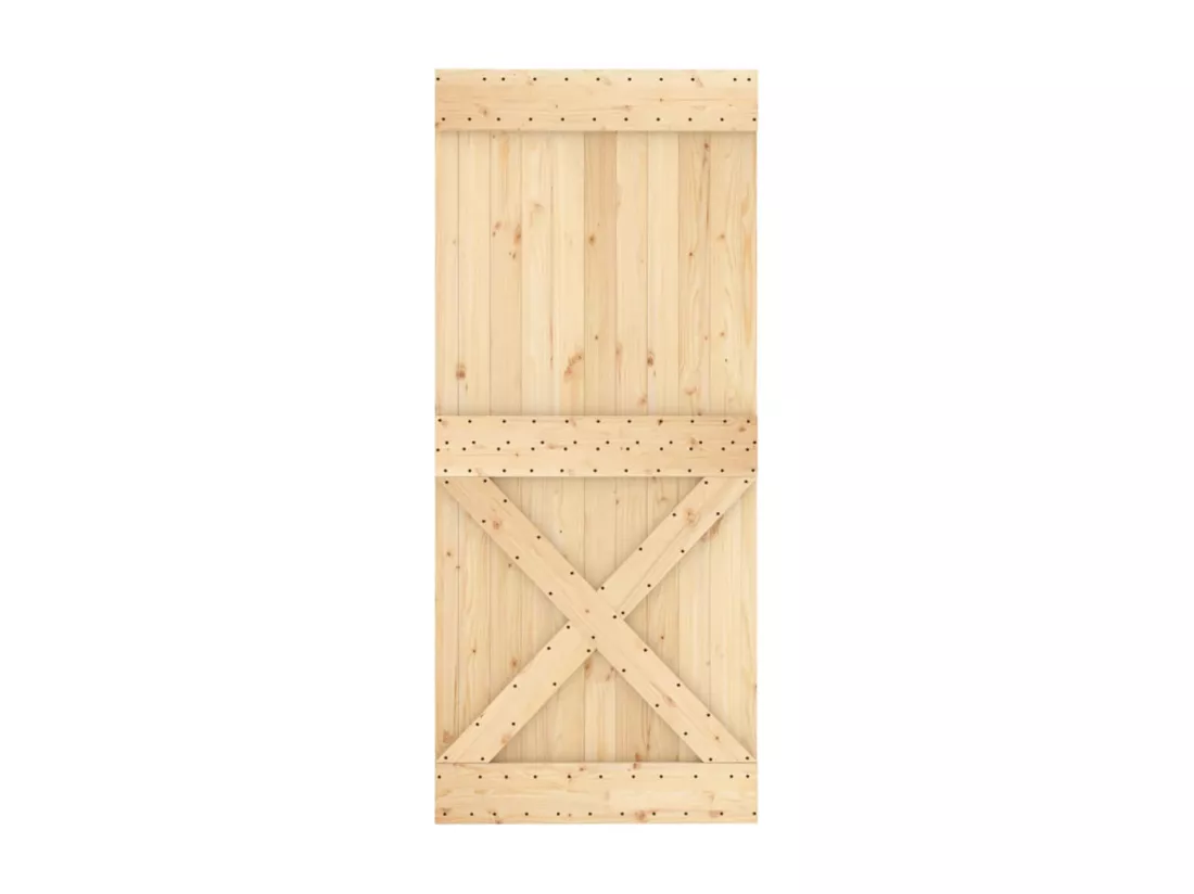 Porte coulissante et kit de quincaillerie 90x210 cm pin massif