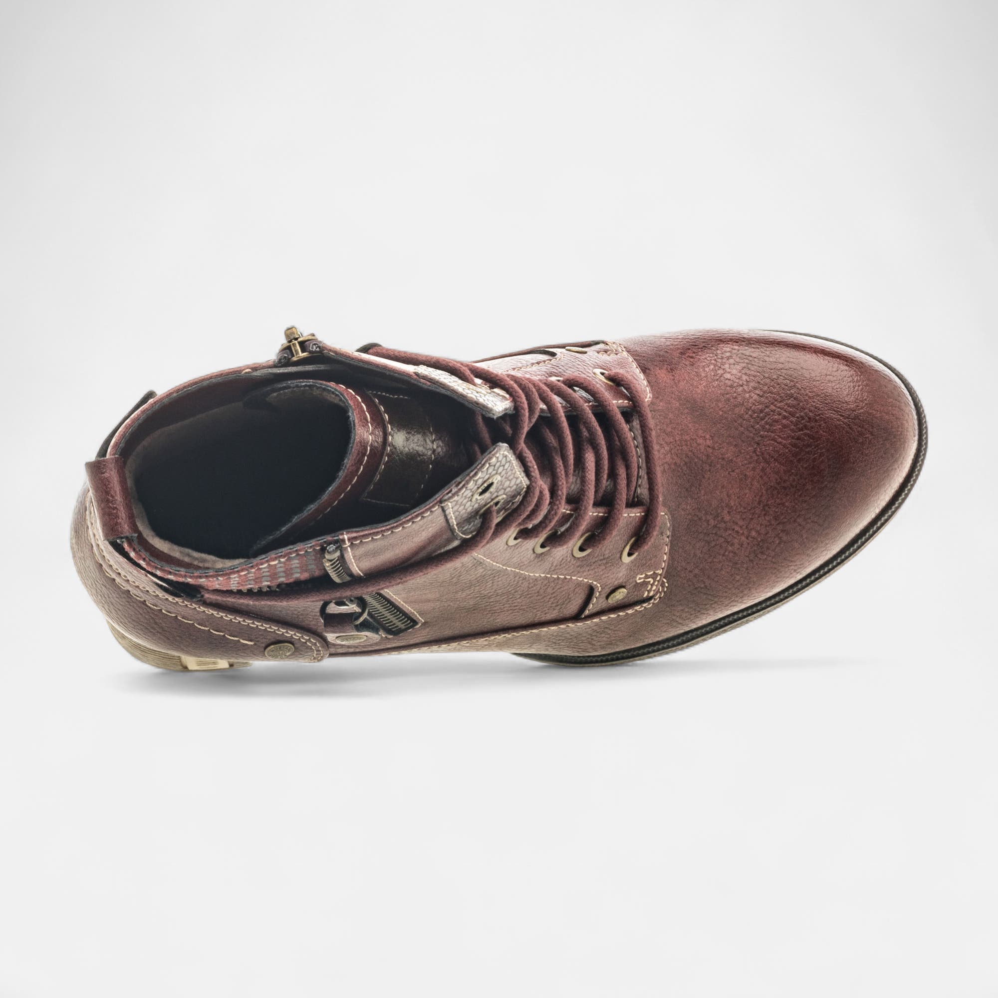 Bottines à lacets à talon Femme bordeaux