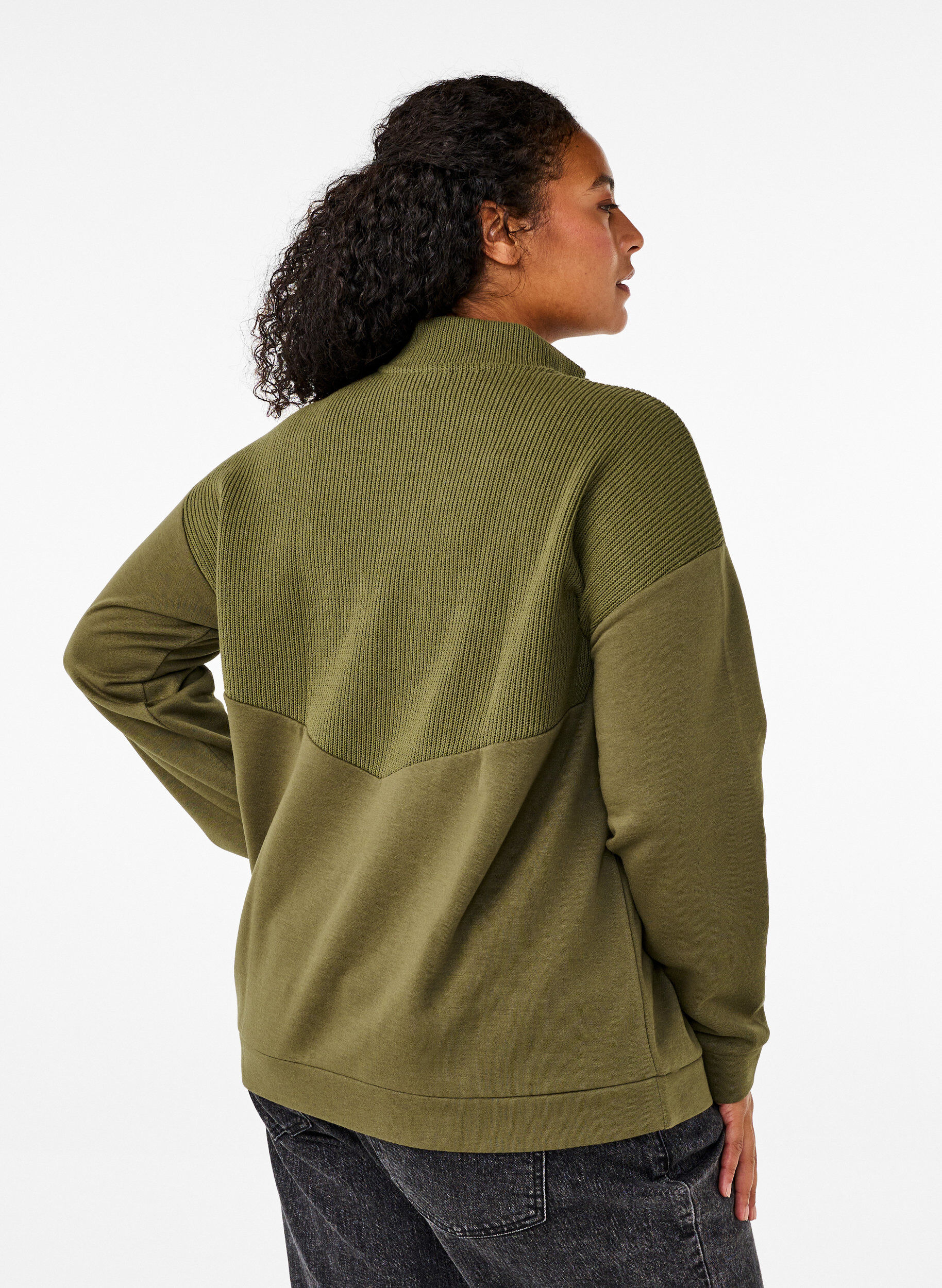 Sweatshirt med strik og lynlås