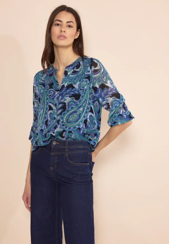 Print Chiffonbluse - intense aqua