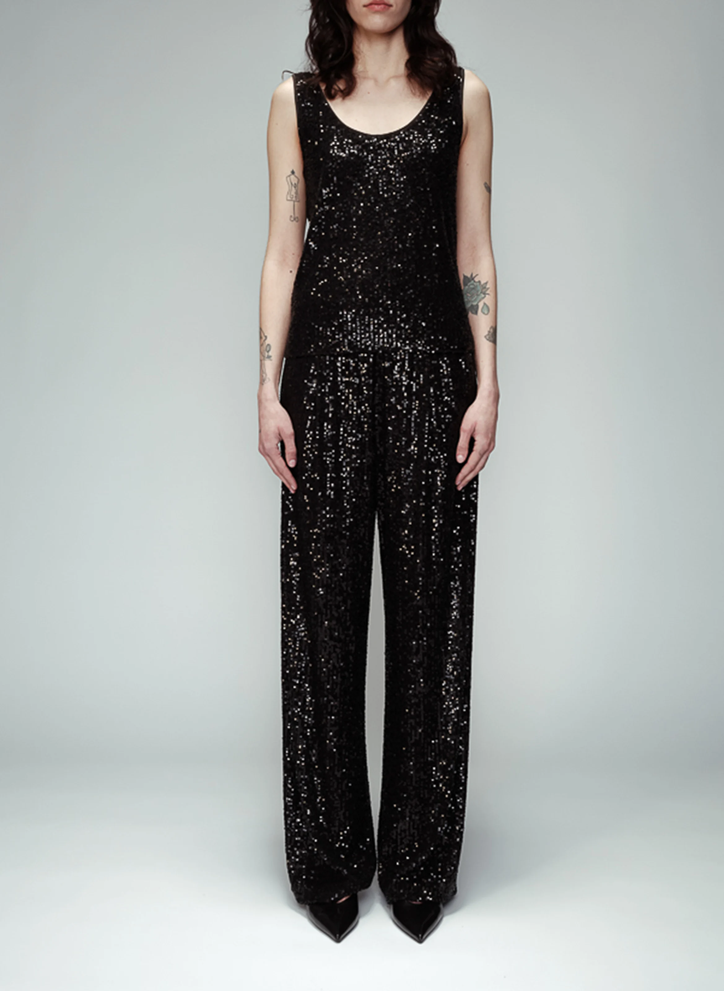 ODE - Débardeur col rond à sequins | Noir