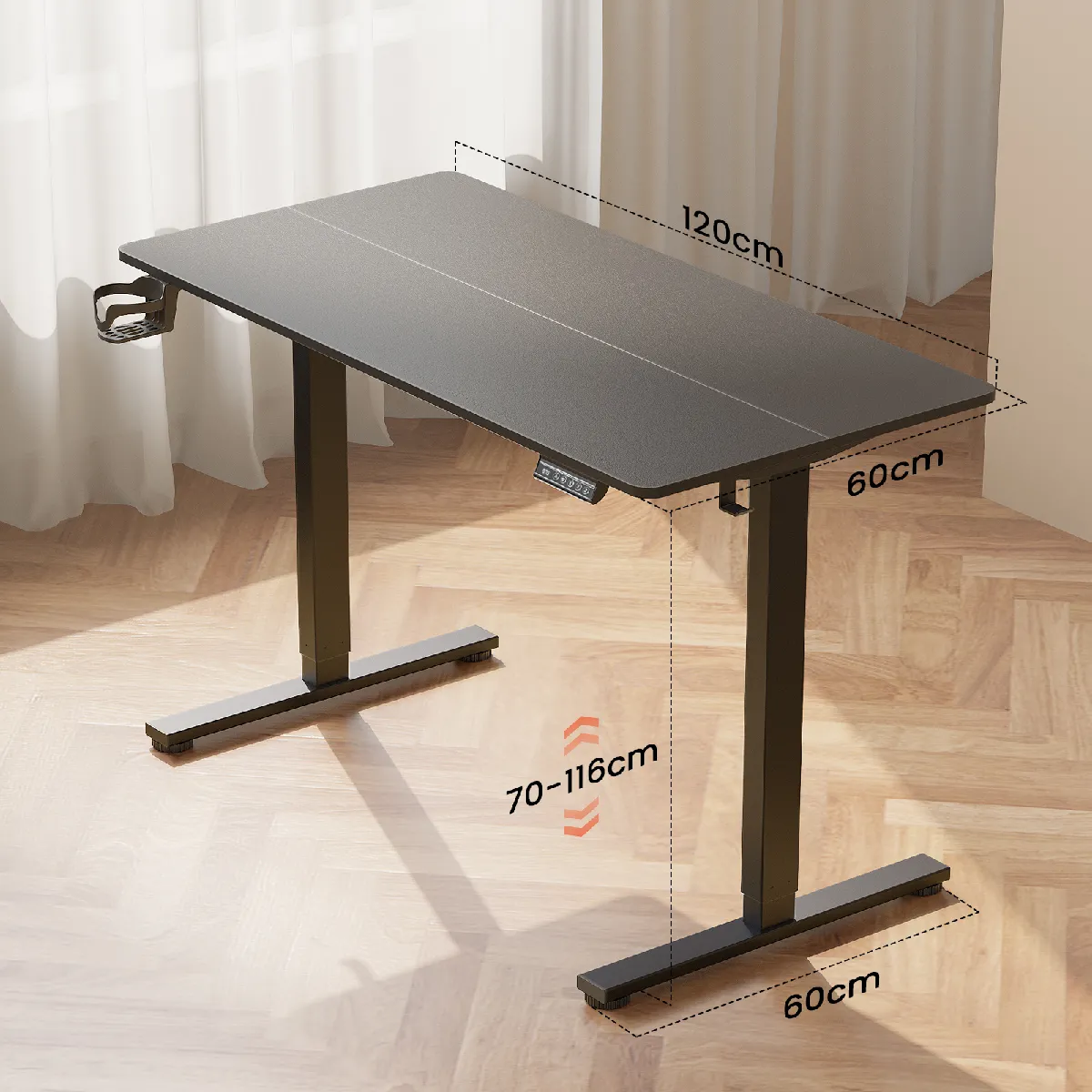 RATTANTREE Bureau Assis Debout Électrique, 120 × 60 cmBureau Table Debout Réglable avec Système Anti-Collision, Panneau Contrôle à Fonctions Mémoires, Bureau Gaming Desk Noir