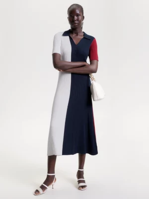Vestido polo midi slim fit com blocos de cores