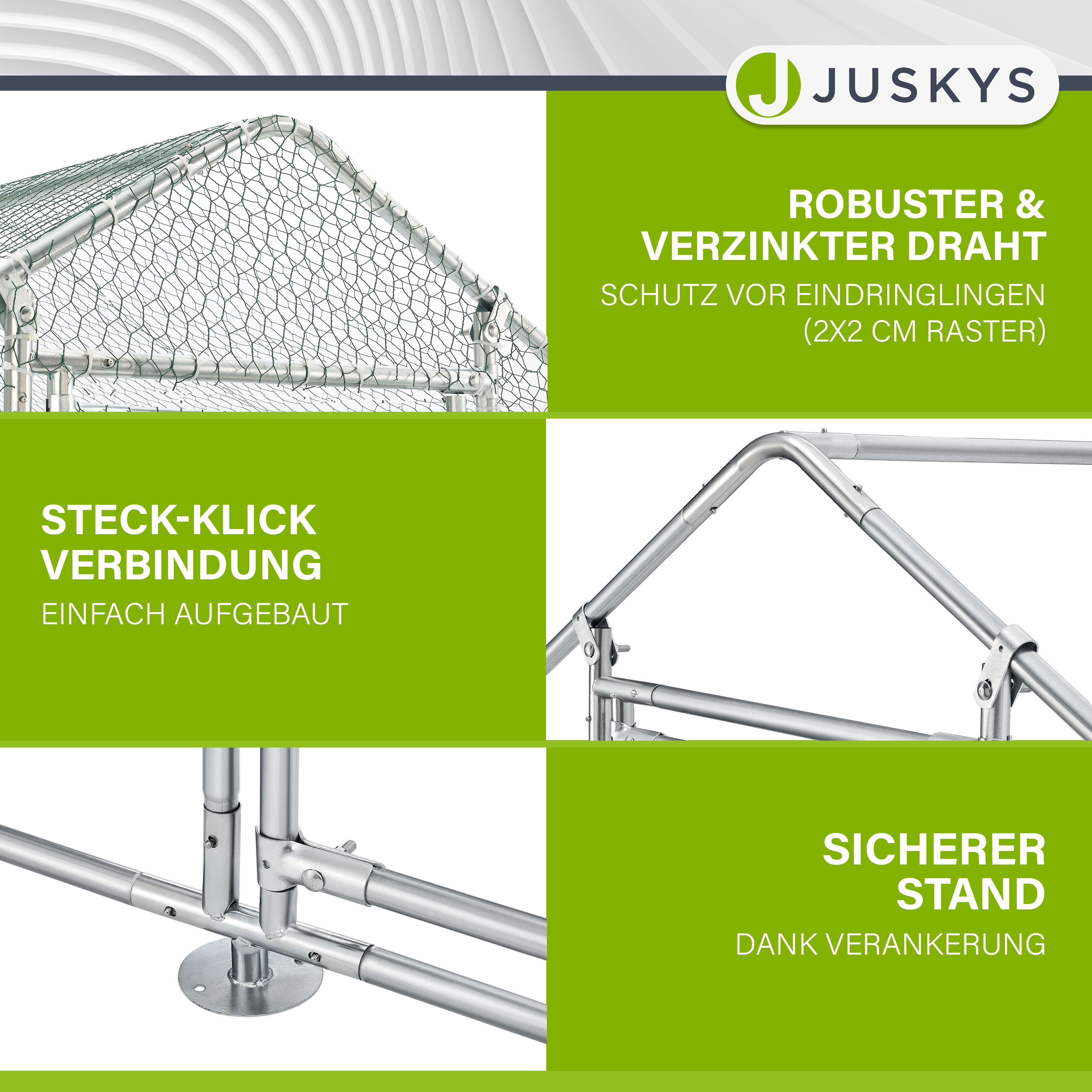Juskys Freilaufgehege 2x2x2m aus Metall - Freigehege begehbar mit 4 m² Lauffläche, Tür & Riegel