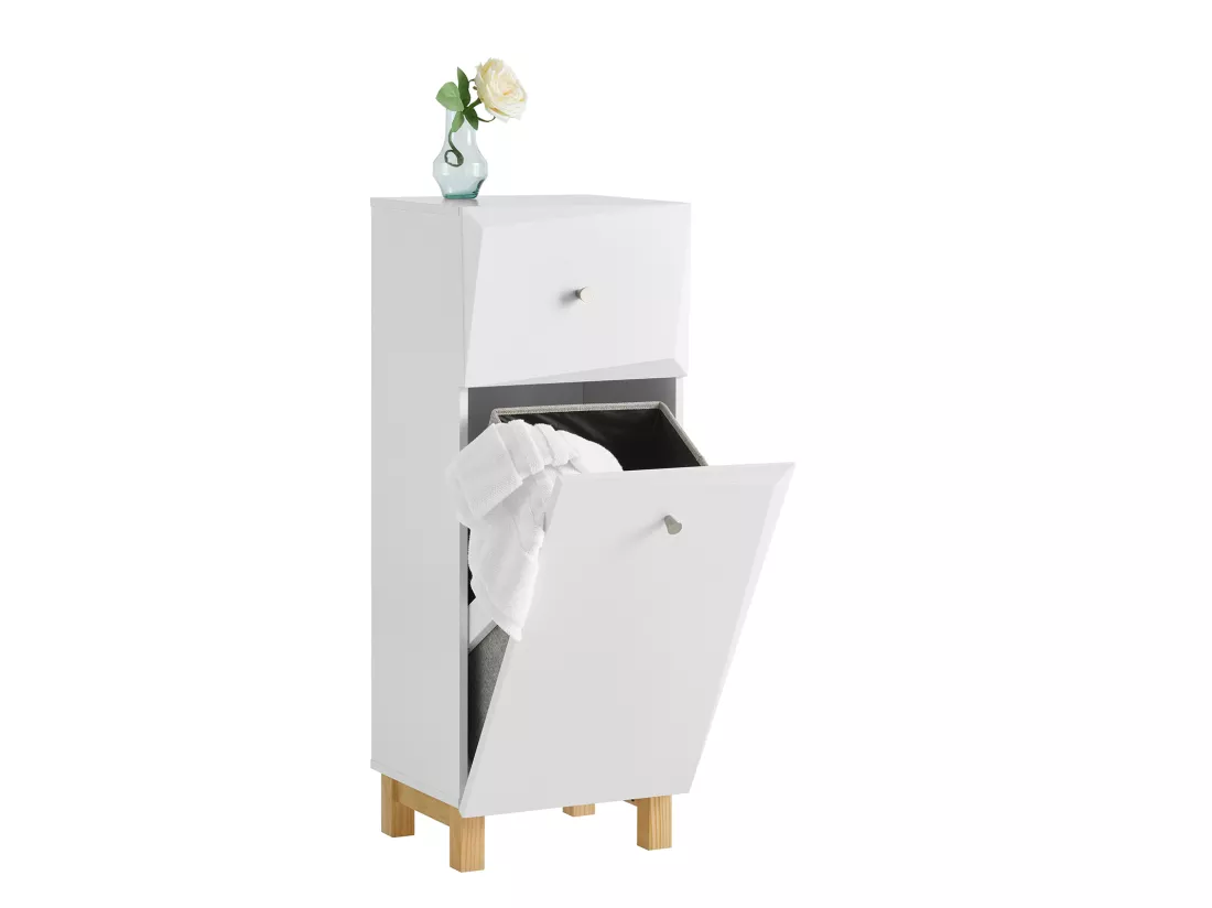 Armoire À Linge, Corbeille À Linge Avec 1 Tiroir Et 1 Panier À Linge Amovible, Blanc, BZr93-w