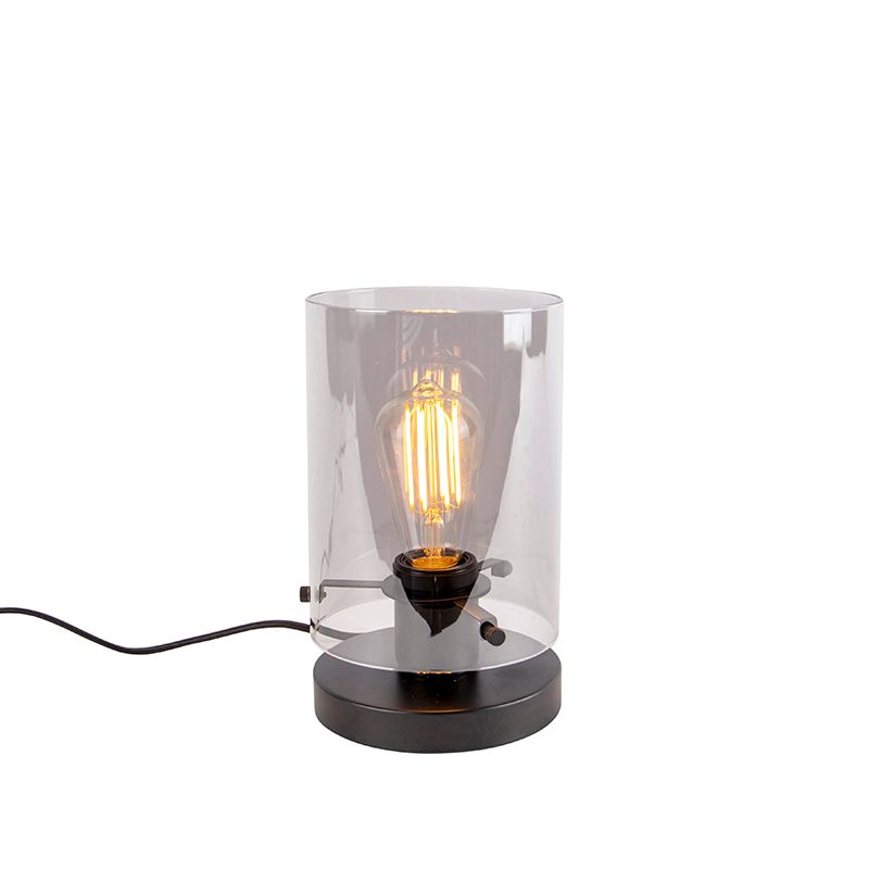 Design tafellamp zwart met smoke glas - Dome