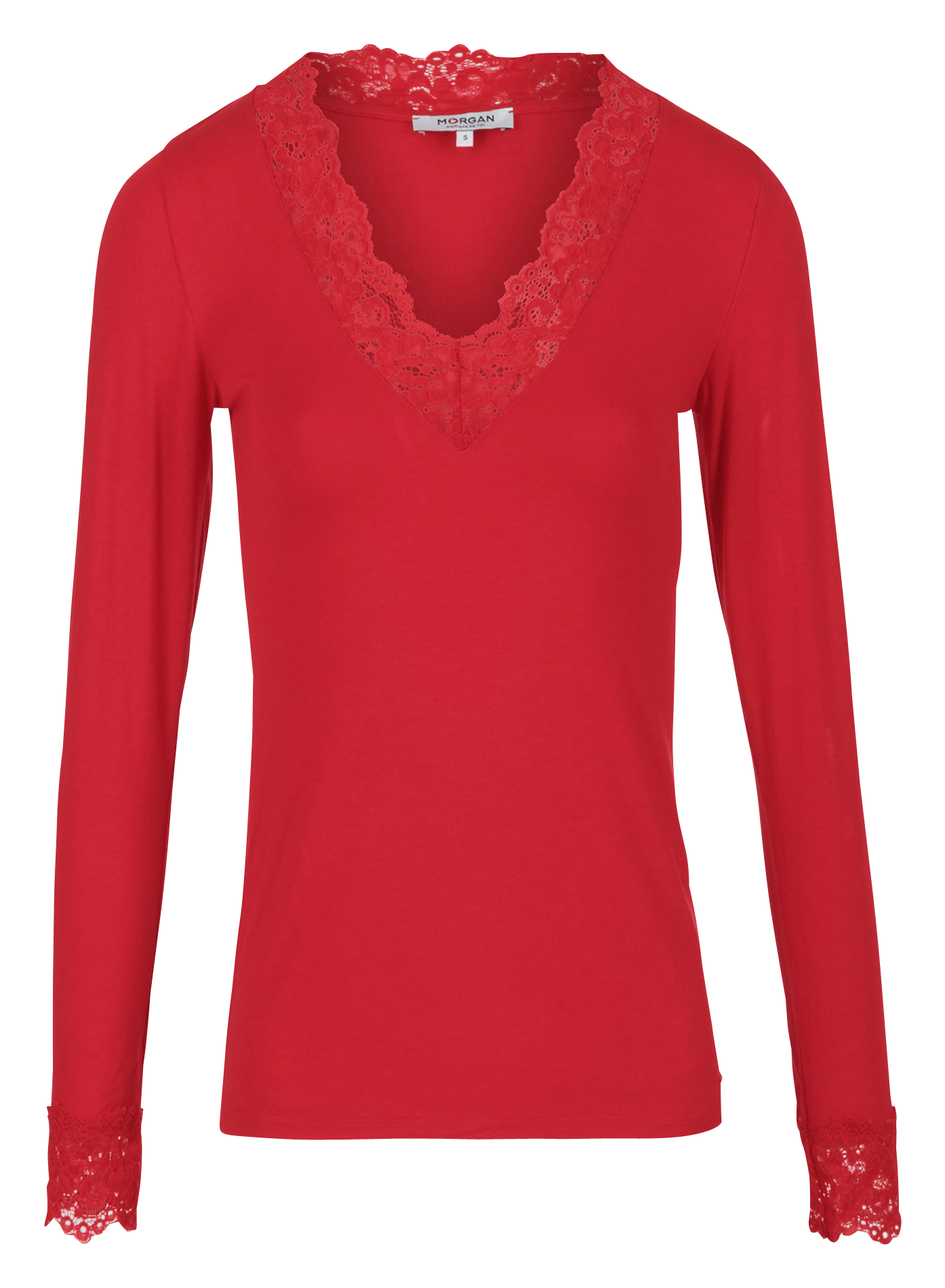 TRACY.N - Pull col V détails dentelle | Rouge