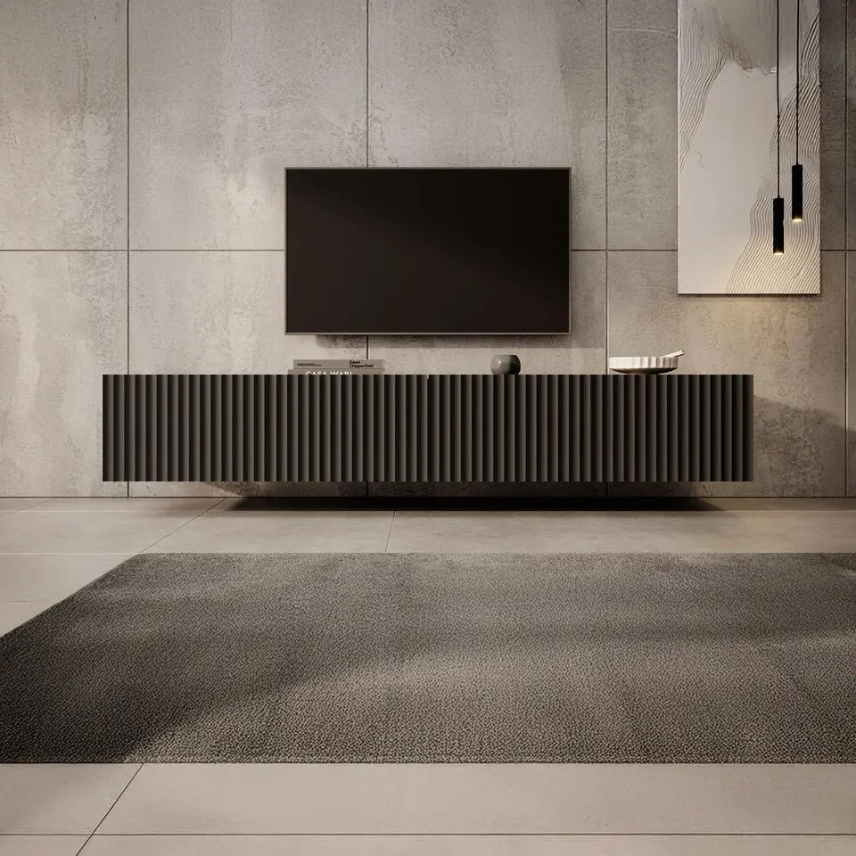 Meubella - TV-Meubel Pepinos - Mat zwart - 200 cm