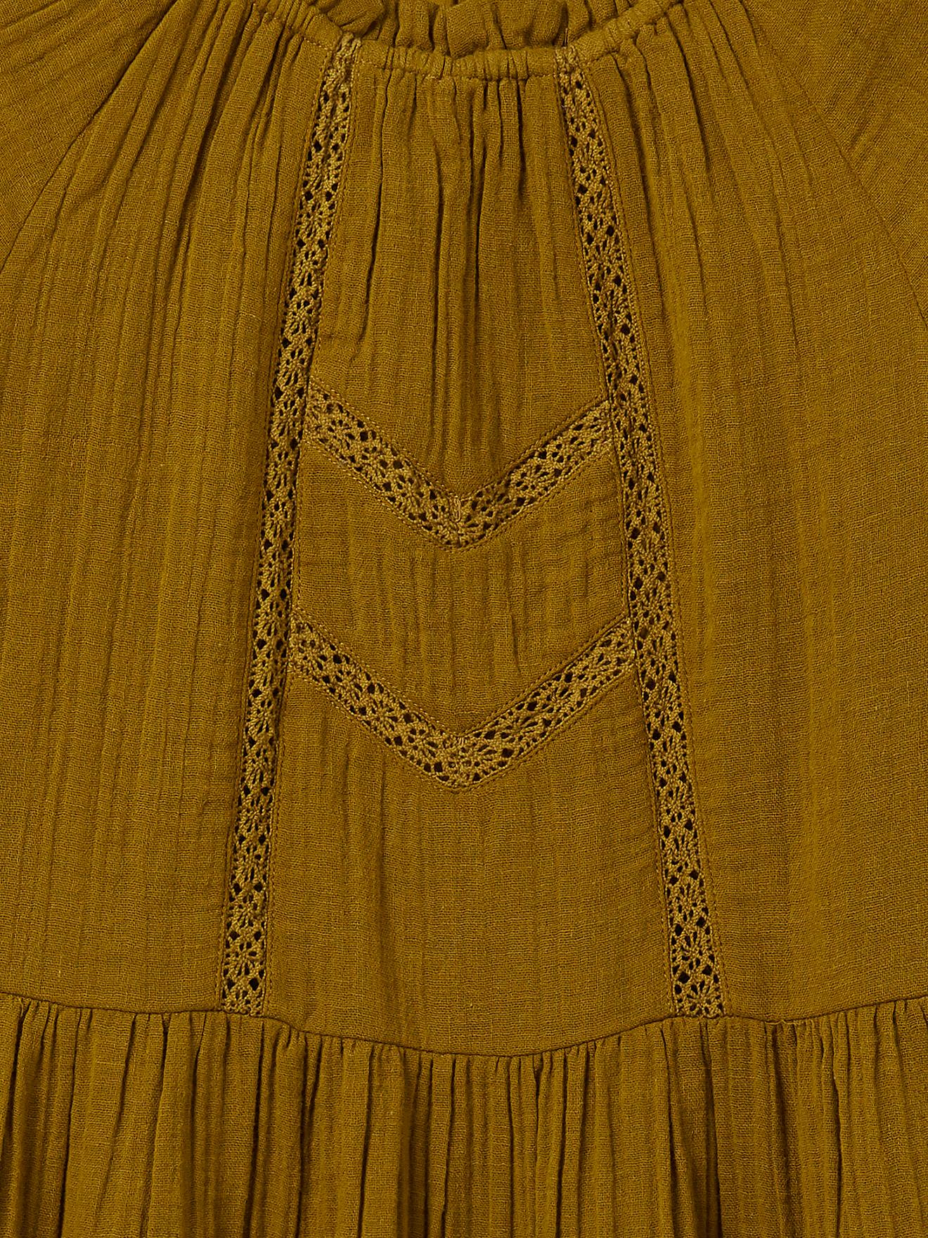 Vestido infantil CYRILLUS em chiffon de algodão com gola alta, verde salgueiro.