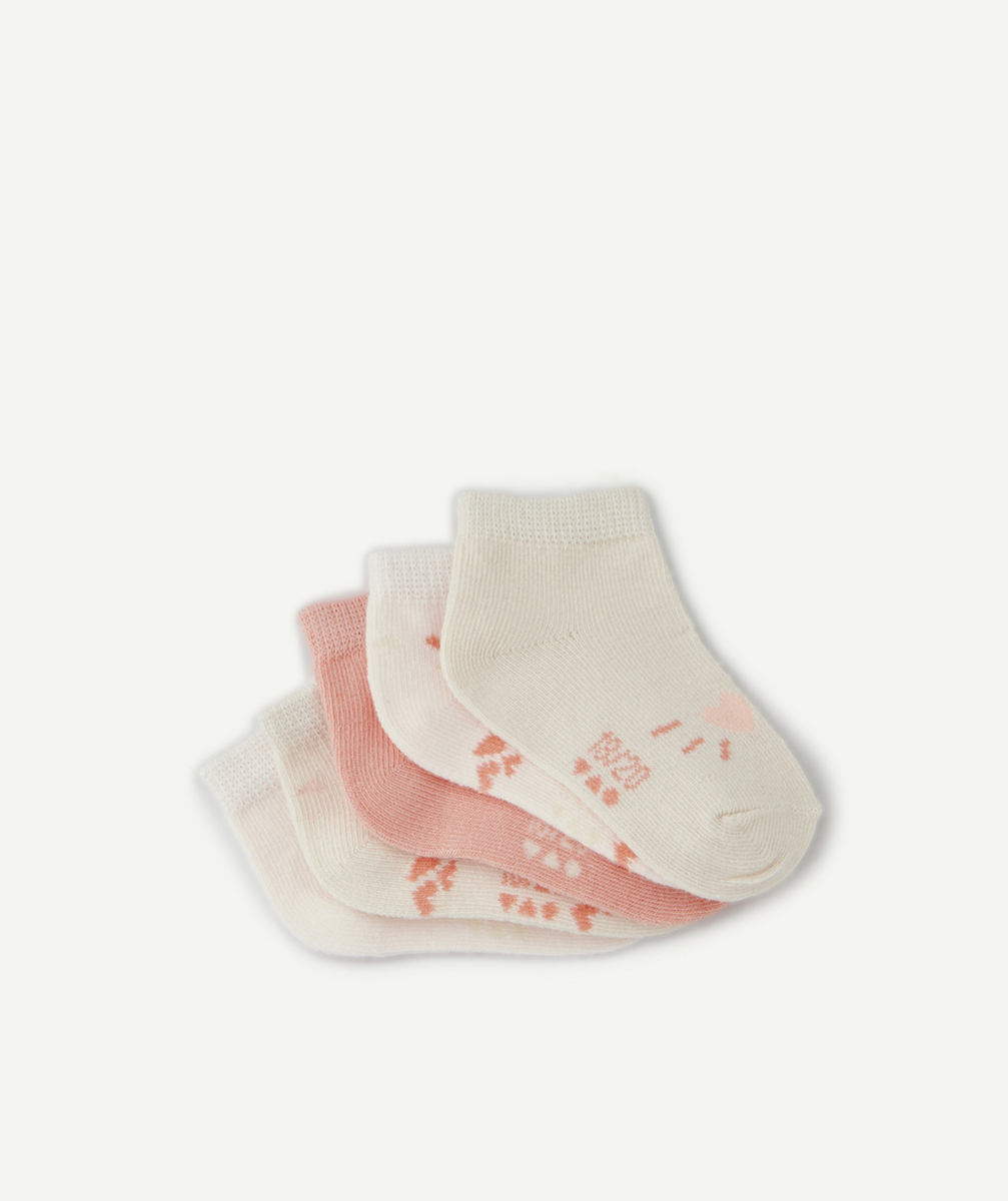 LOT DE 5 PAIRES DE CHAUSSETTES BÉBÉ FILLE ROSES ET BEIGES