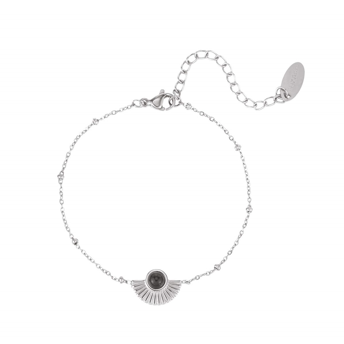 Bracelet Eventail acier Obsidienne