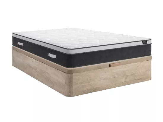 Ensemble 160 x 200 cm sommier coffre naturel clair + matelas hybride ressorts ensachés et mémoire de forme ép.25cm - ASTRIA Art Collection de YSMÉE