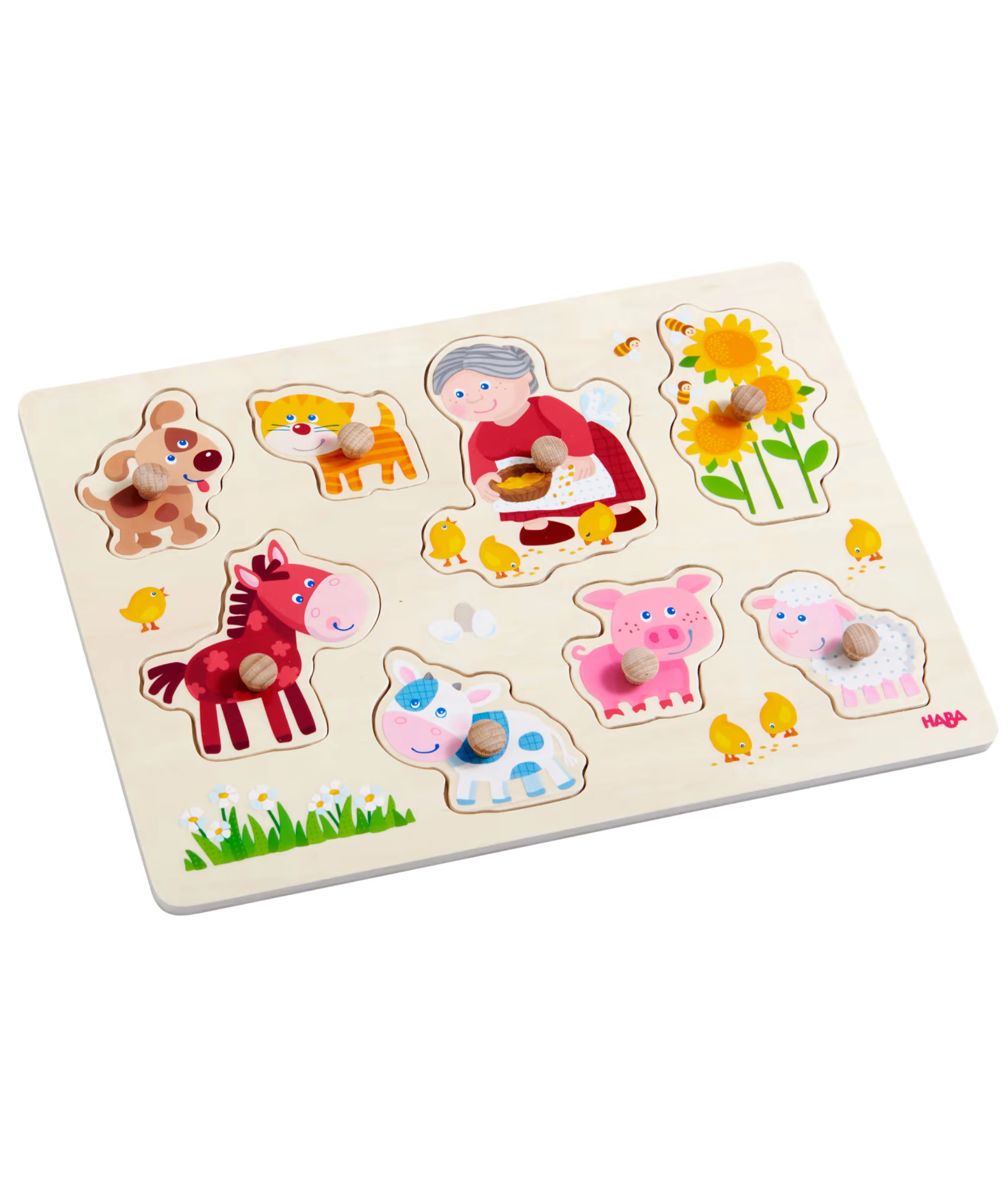 Holz-Greifpuzzle OMA LENIS TIERE 9-teilig in bunt