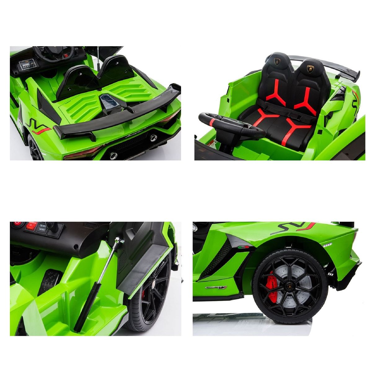 ES-Toys Kinder Elektroauto Lamborghini Aventador SVJ, Kunstledersitz, EVA-Reifen grün