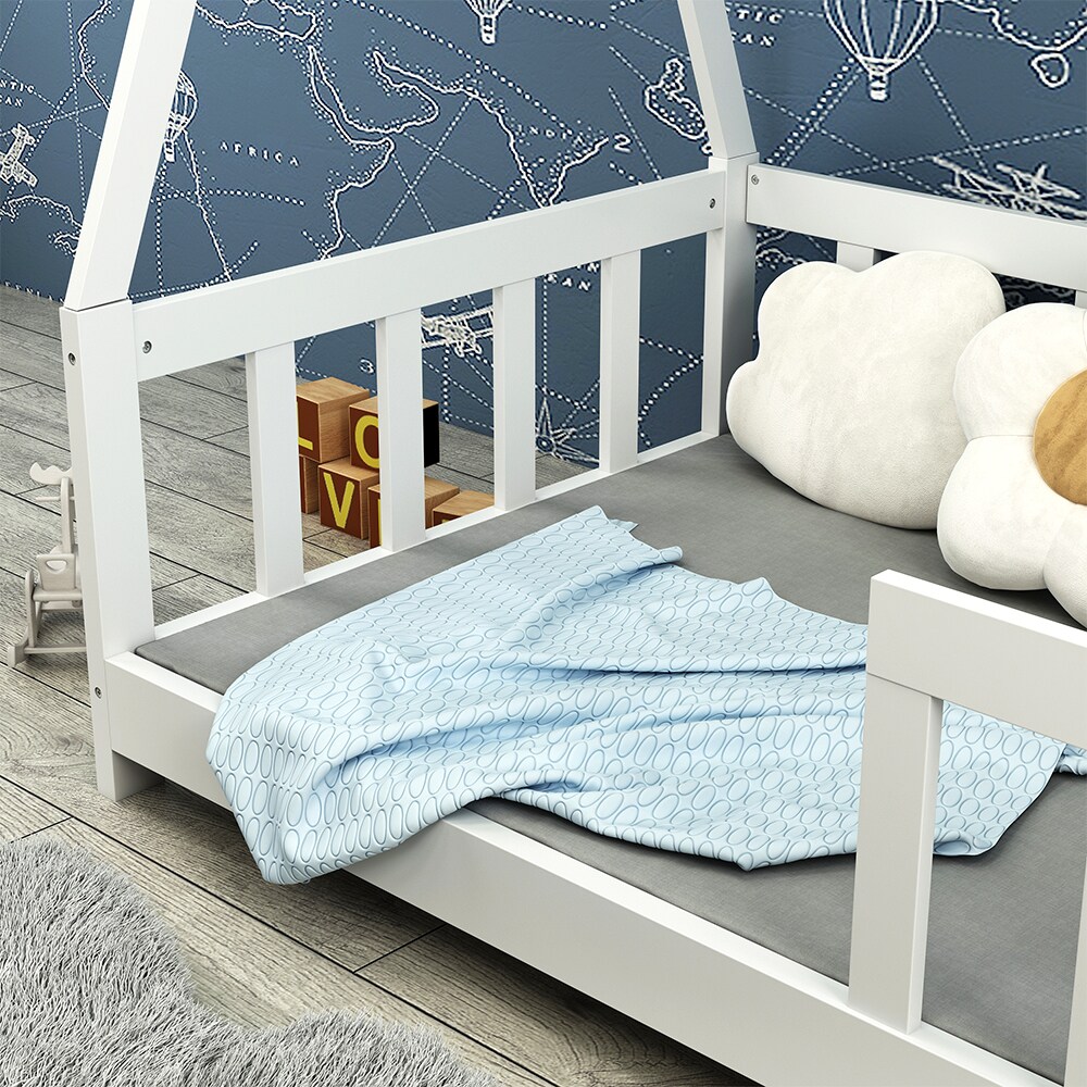 Vitalispa Kinderbett Tipibett Einzelbett Susanna Weiß 160 x 80 cm modern Kinderzimmer Bett Lattenrost Rausfallschutz