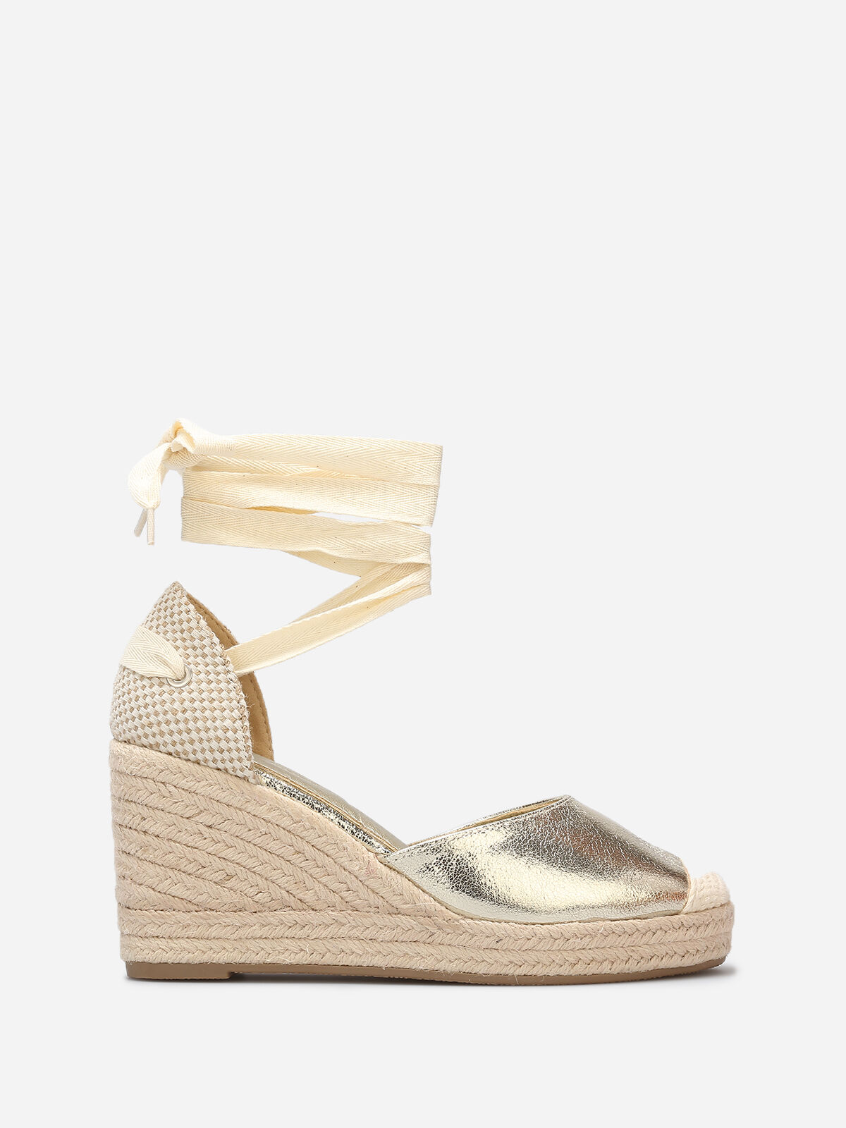 Espadrilles compensées avec ruban à nouer- Doré