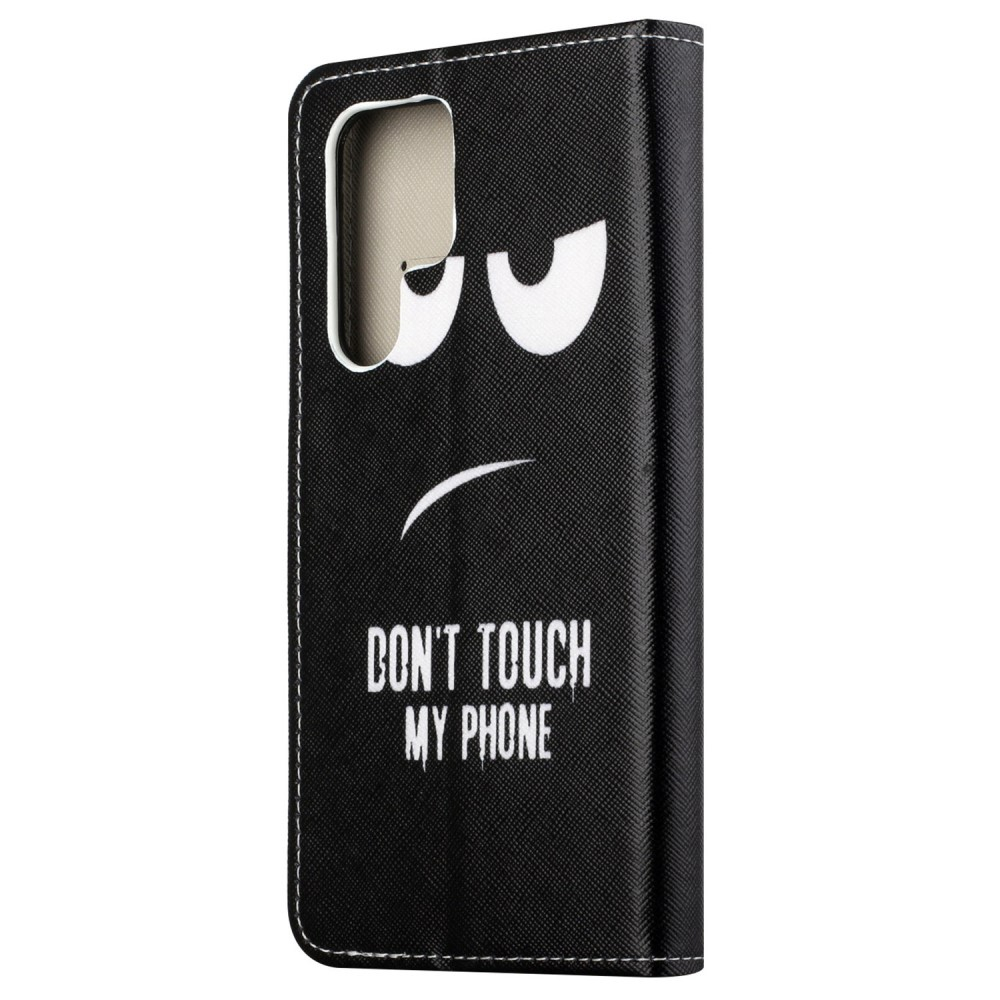 Samsung Galaxy S23 Ultra 5G Leder Tasche mit Kartenfach Don't Touch My Phone - Schwarz