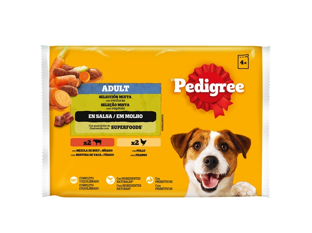 COMIDA HÚMIDA PARA CÃO PEDIGREE SAQUETA MOLHO COM FRANGO E VACA 4X100G