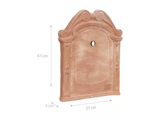 BISCOTTINI Fontaine - Fronton en Terre Cuite - Décorative - Fontaine de Jardin - Extérieur - Fontaine Murale - Dosseret - Décoration Murale - Décoration de Jardin - 37x3x47cm