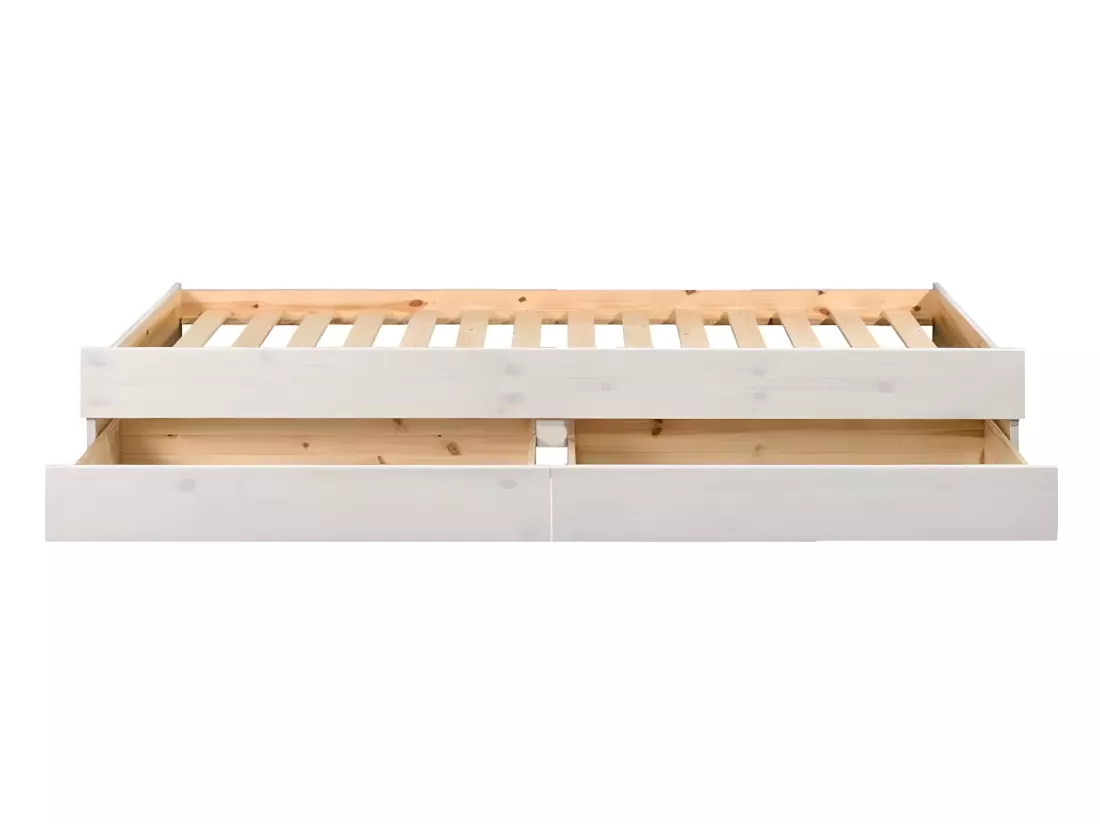 Lit banquette gigogne 90x200 cm bois massif blanc ALMA