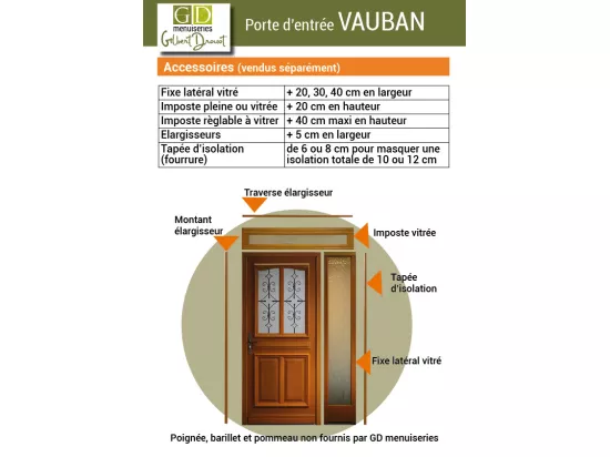 Porte D'Entrée Bois Vitrée, Vauban, H,200Xl,80 P,Gauche Côtes Tableau