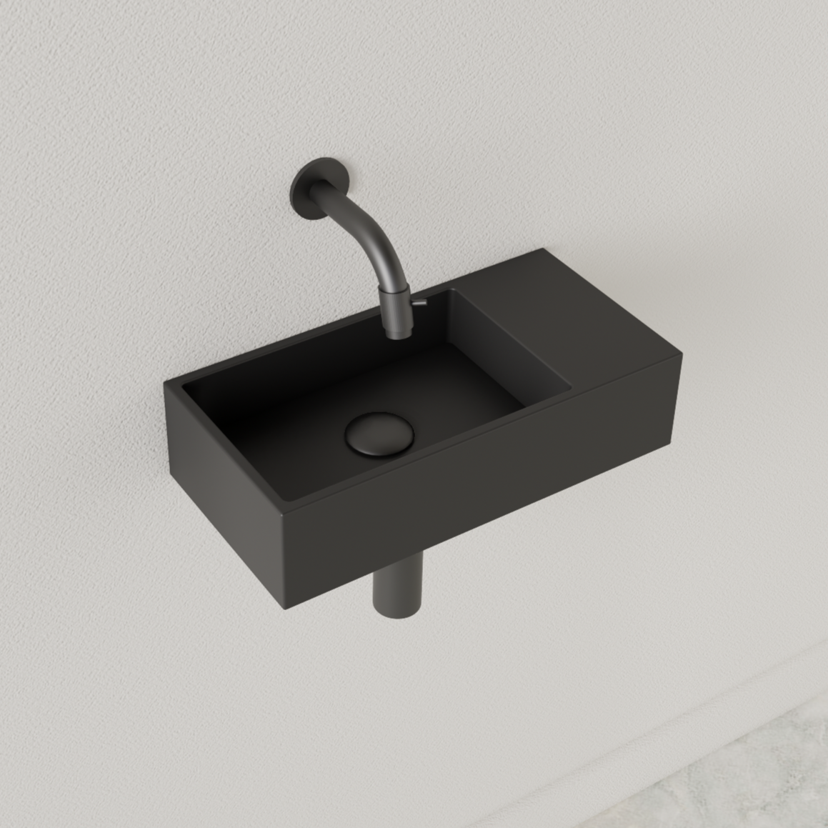Sanigoods Nano fontein rechts zwart mat zonder kraangat 36x18cm