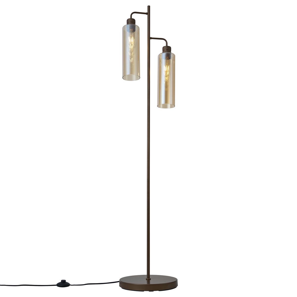 Hotel Chique vloerlamp donker brons met amber glas 2-lichts - Stavelot
