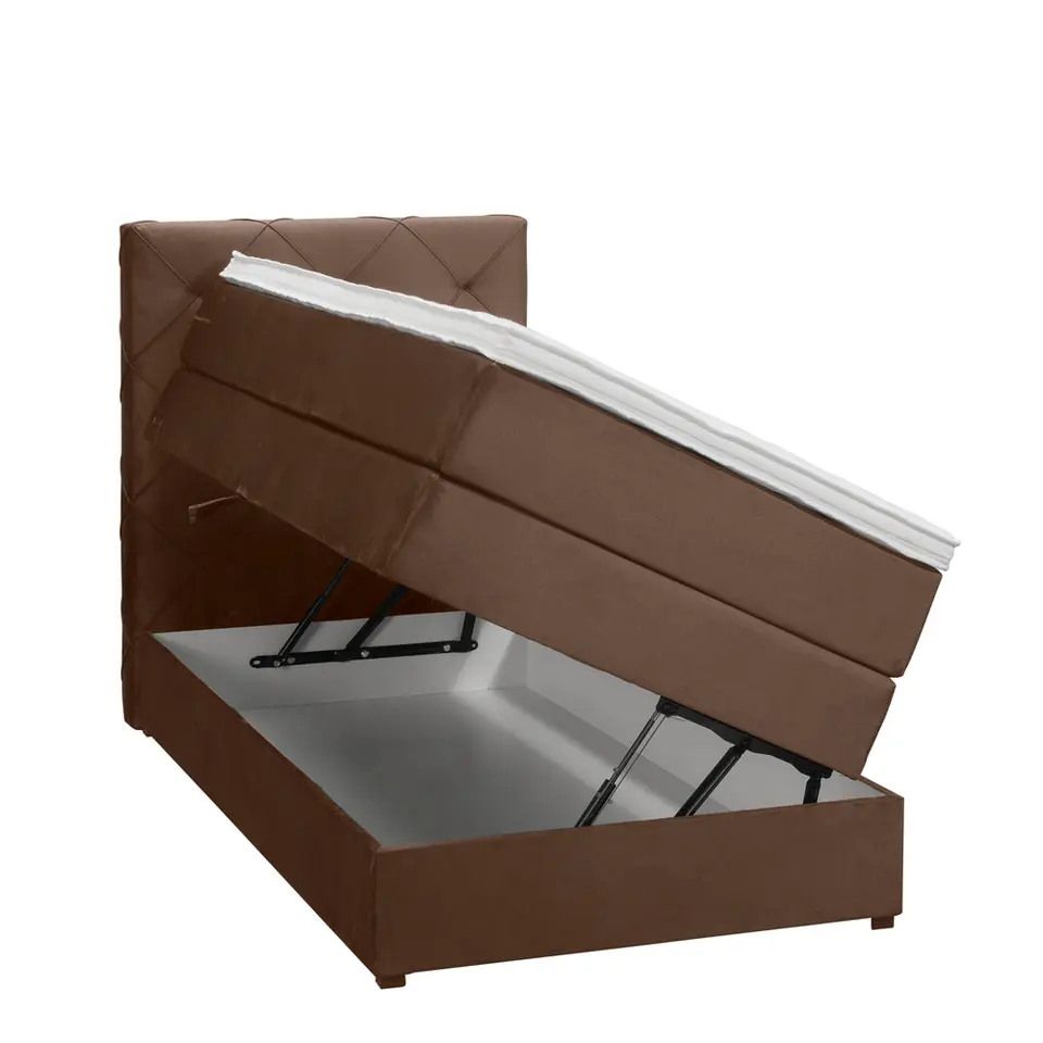 Boxspring met opbergruimte Liv geruit - bruin - 90x200 cm