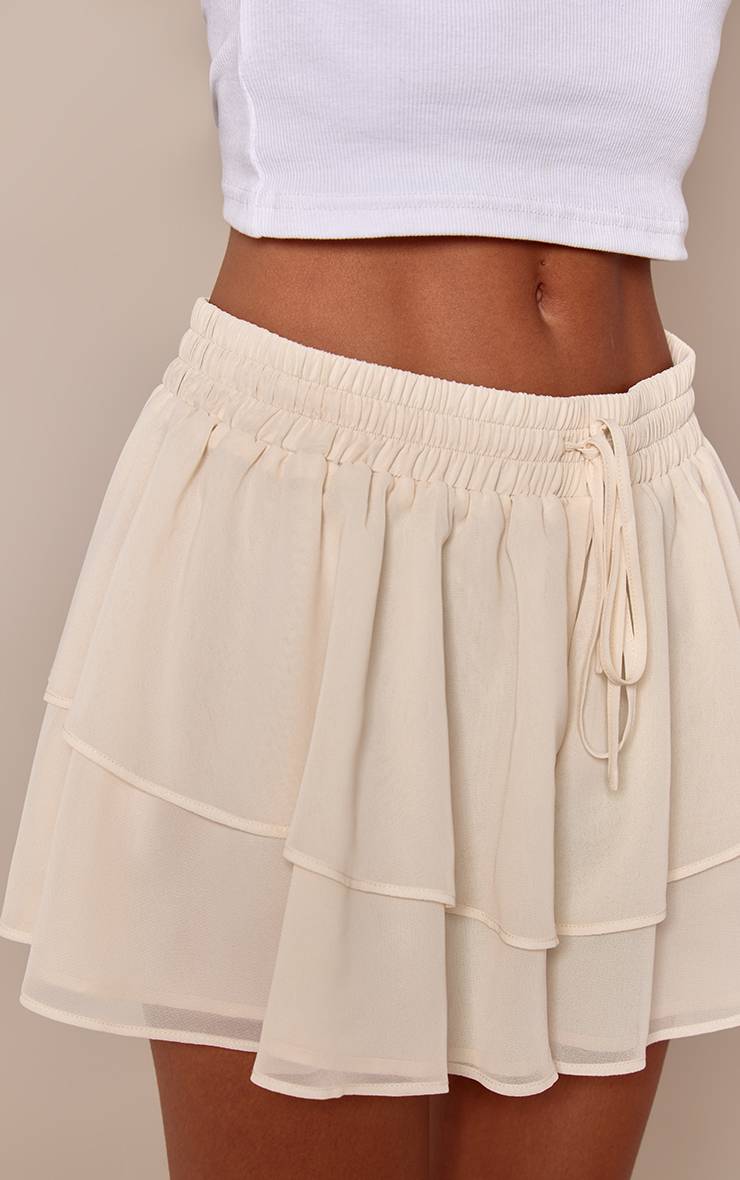 Crème Mini Jupe Fluide En Mousseline À Volants