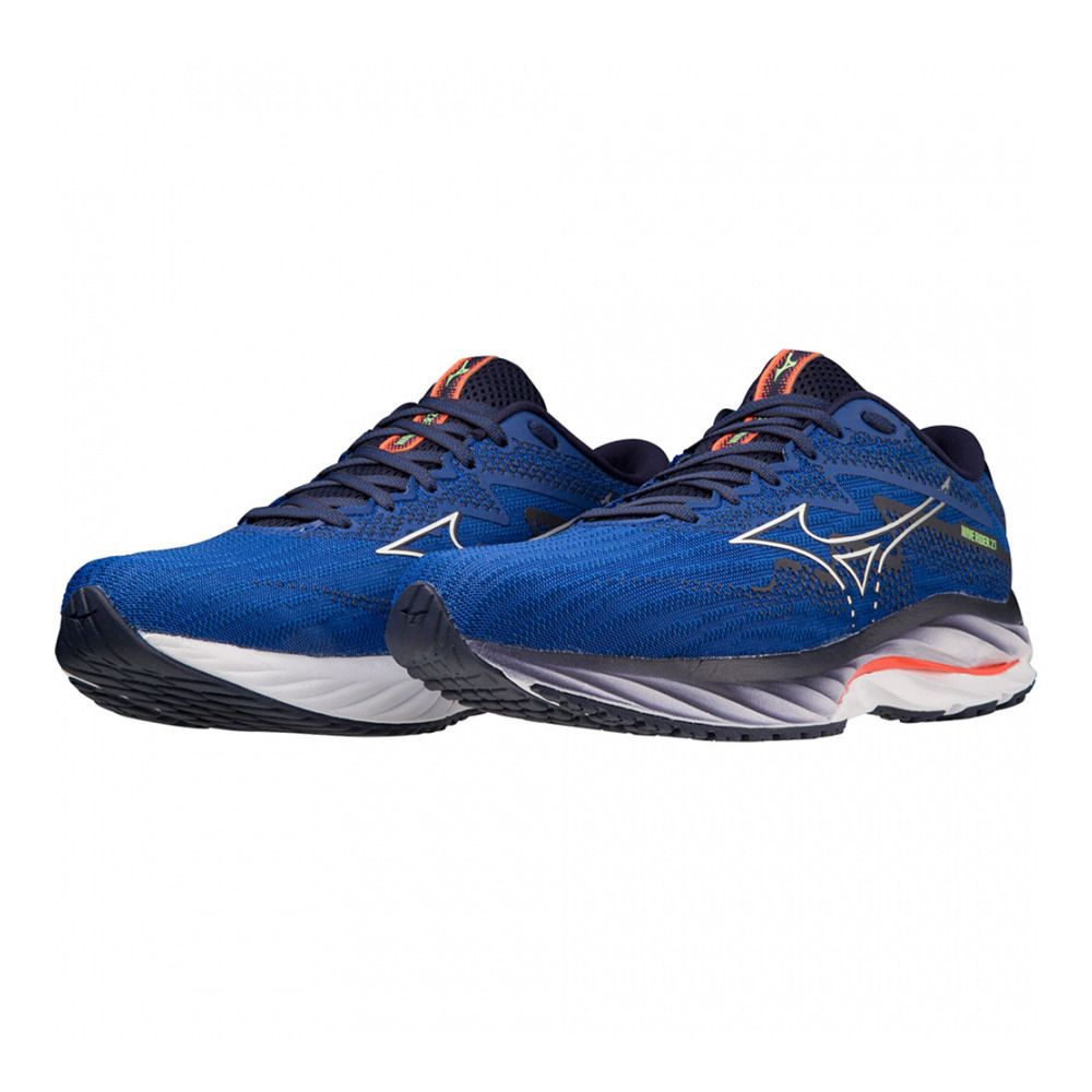 Mizuno WAVE RIDER 27 - Chaussures running Homme surf the web/white/neon flame