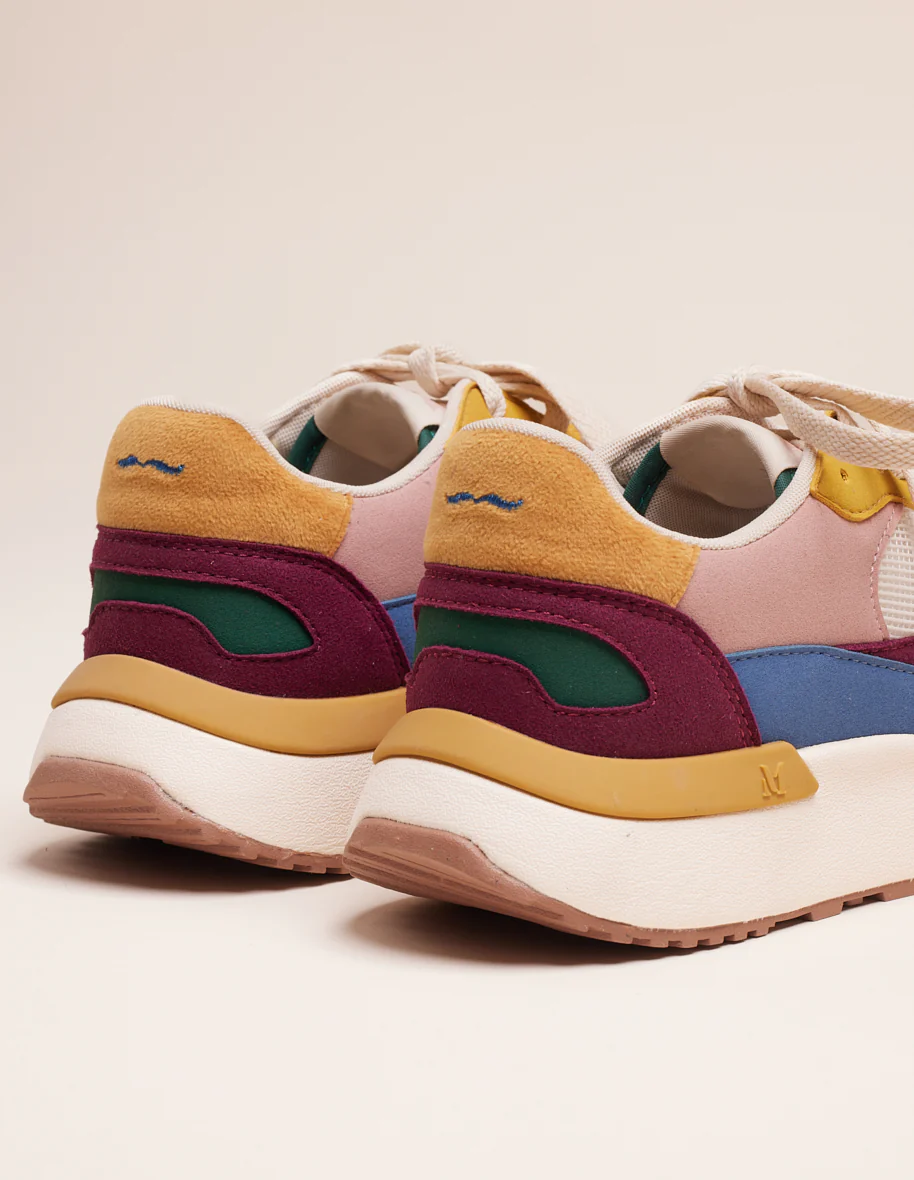 Baskets basses Anaelle - Suède vegan et mesh prune blush ecru