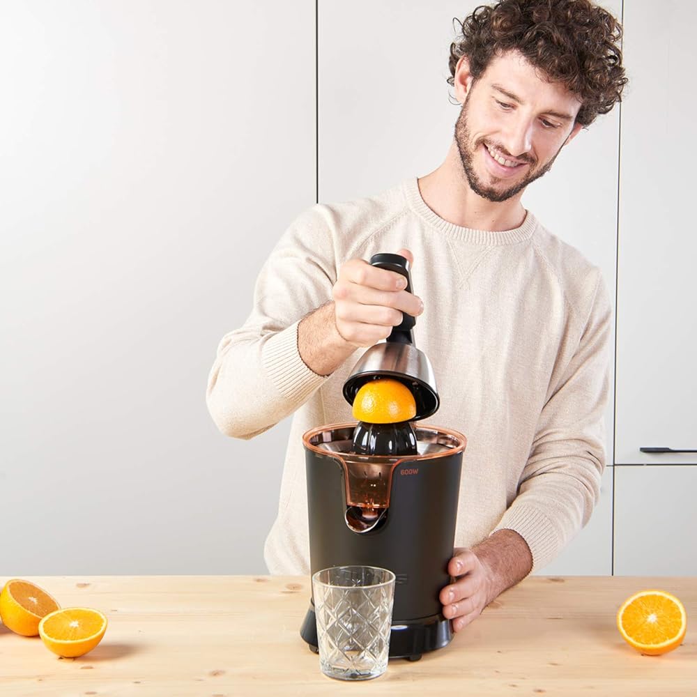 Taurus Easy Press 600 - Presse agrumes électrique levier professionnel 600W, Moteur à courant alternatif, 2 cônes pour tous les agrumes, 650ml, Filtre en inox, Amovible, Noir : Cuisine et Maison