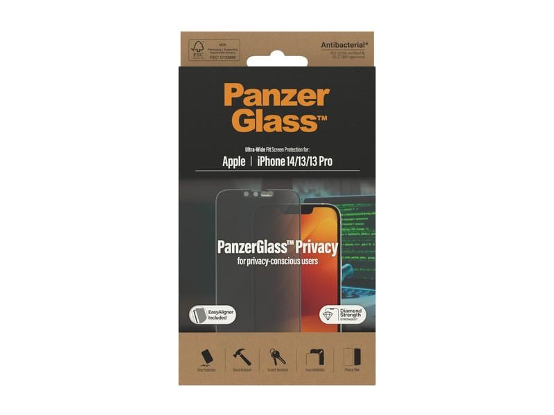 Panzerglass Displayschutz Ultra Wide Fit Privacy iPhone 13/ Display-Schutzfolie mit Applicator für das Apple iPhone 14/iPhone 13/iPhone 13 Pro