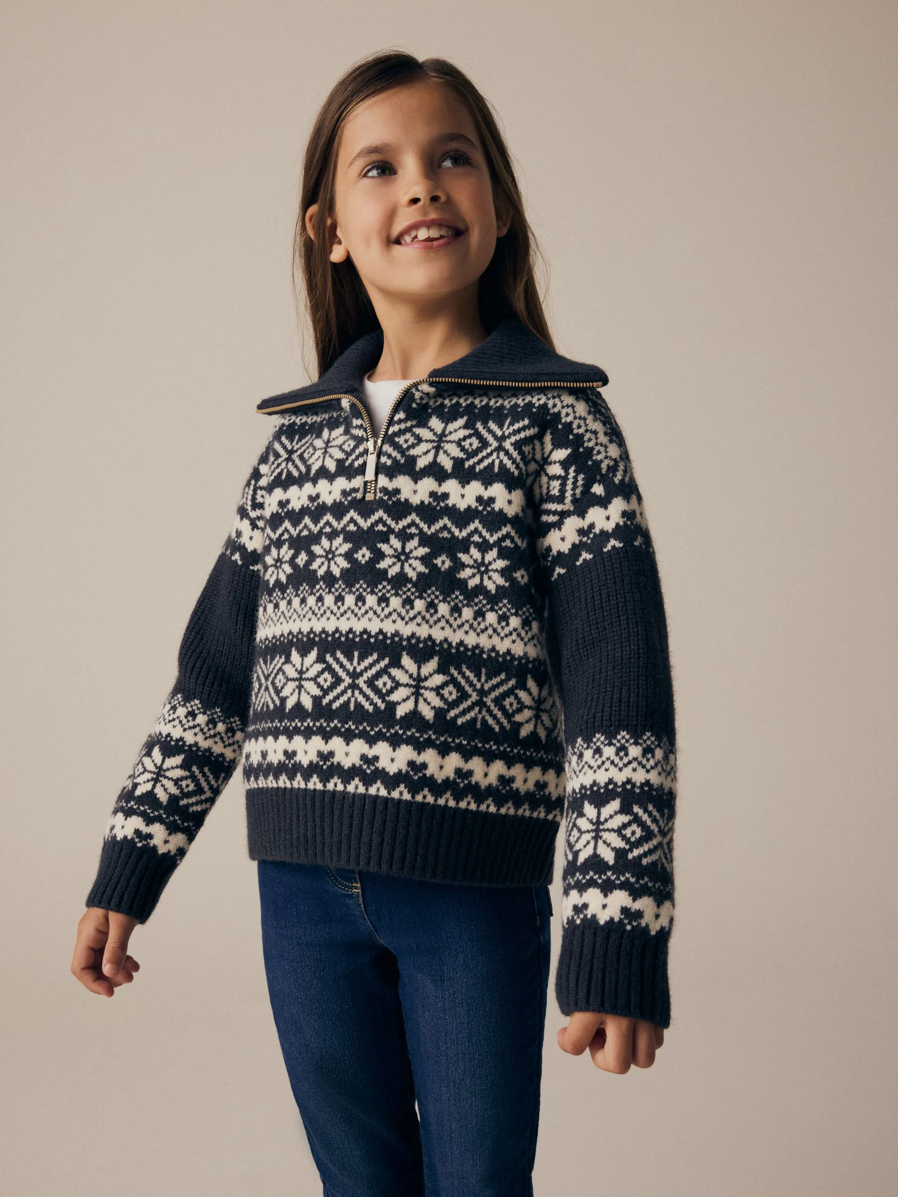 Zwart/wit - Bijpassende familie kersttrui met fair isle-motief voor kinderen (3-16jr)