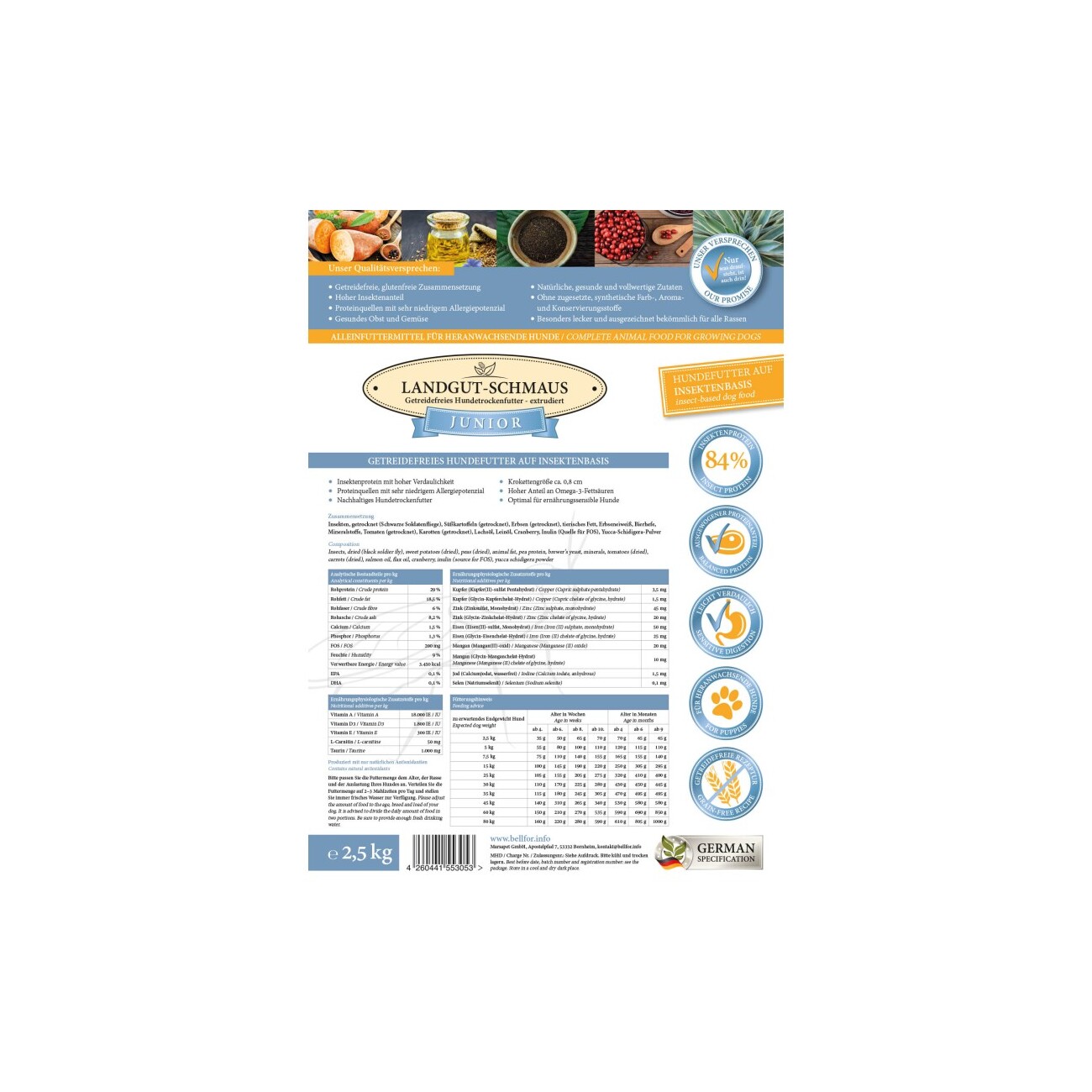 Bellfor Trockenfutter mit Insekten - Landgut-Schmaus Junior - 2,5 kg