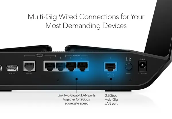 NETGEAR Nighthawk RAXE500 - Trådløs router 4-port switch - 1GbE, 2.5GbE - Wi-Fi 6E - Multi-Band