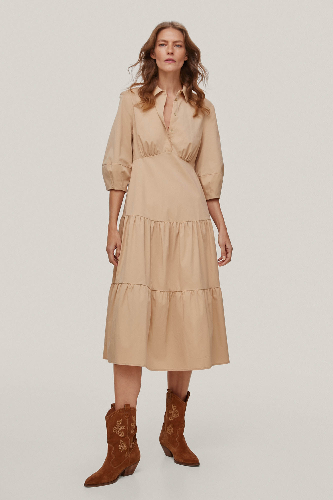 Vestido camisa de algodão - Bege