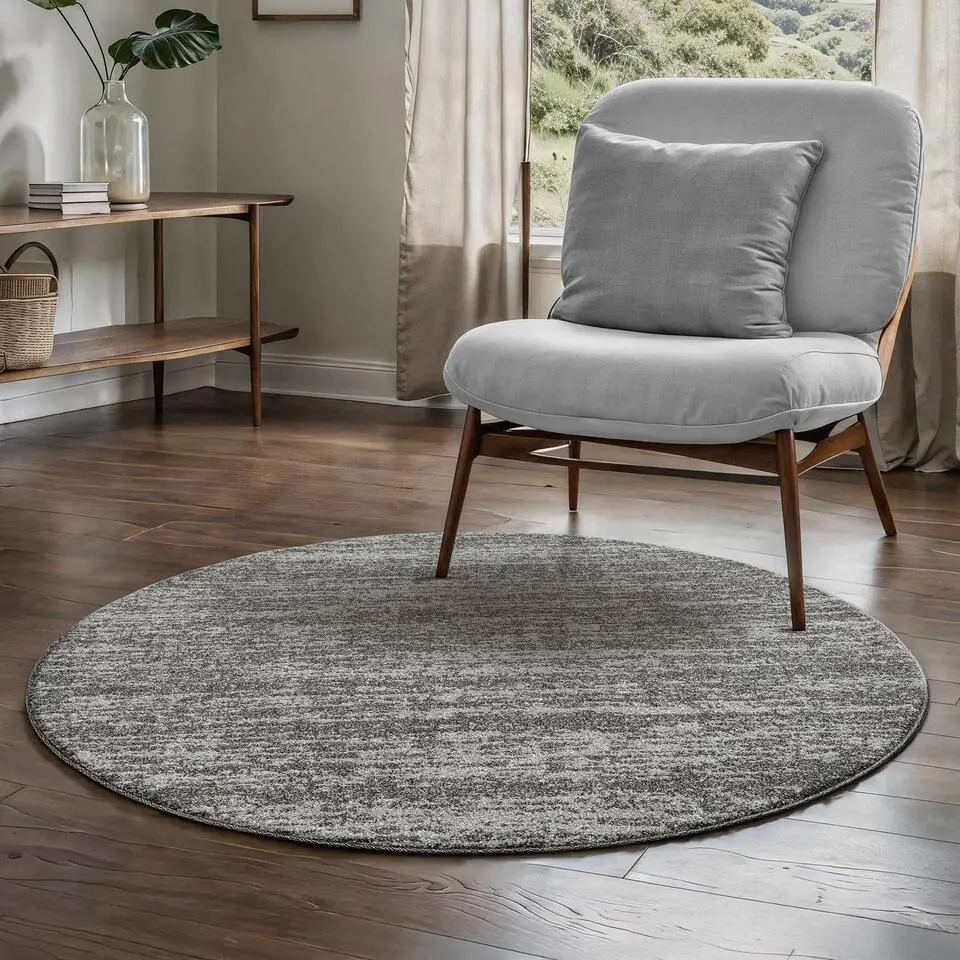 Relax Oslo - Laagpolig Effen Vloerkleed - Grijs - 120 CM ROND