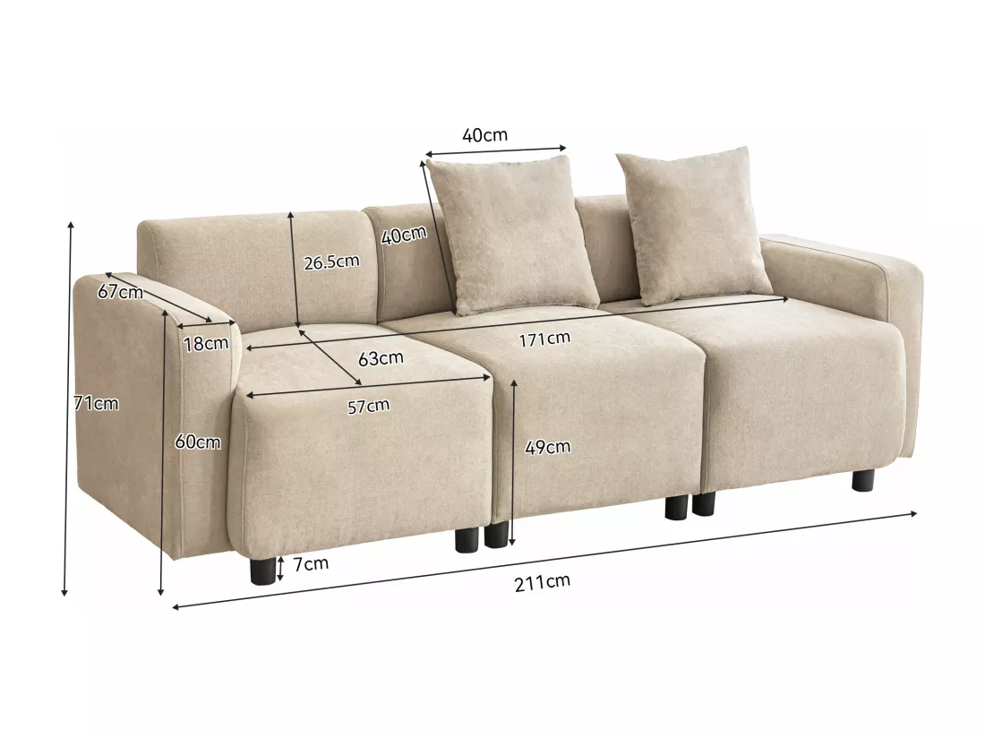 Canapé Moderne，mobilier Rembourré，canapé 3 Places，sofa De Salon Avec Coussins