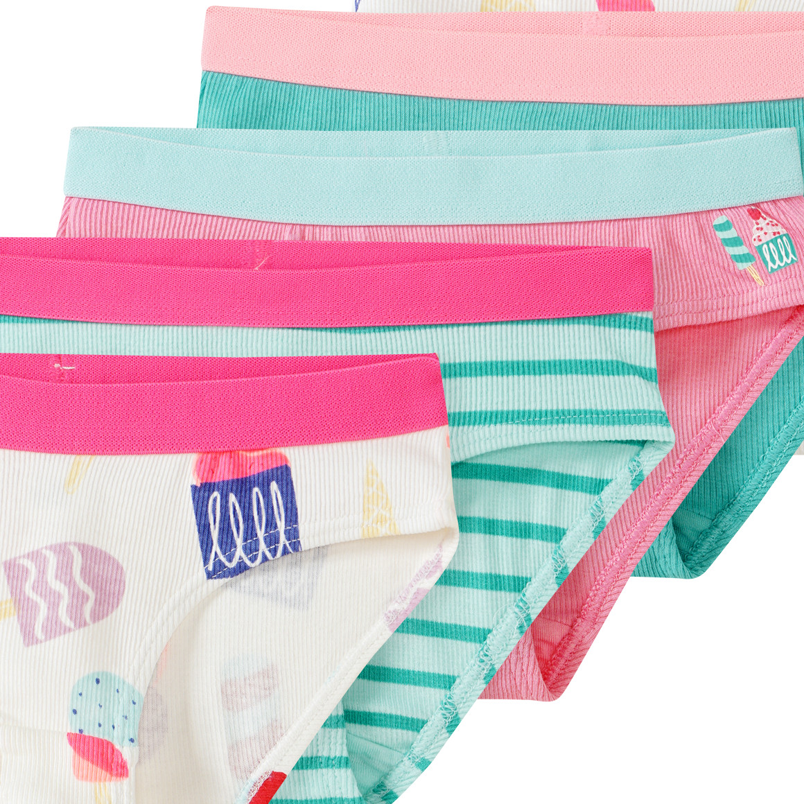 Famy 5 Mädchen Slips mit Rippstruktur weiss / helltürkis / rosa