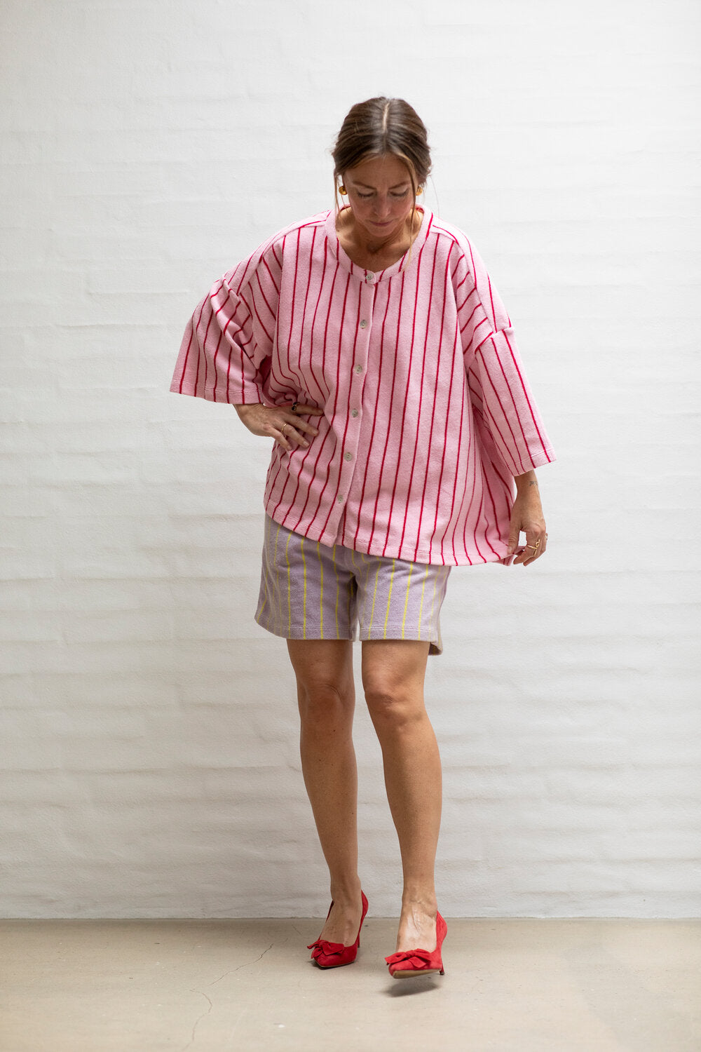 Bongusta  Naram oversized skjorte - Baby Pink & Ski Patrol