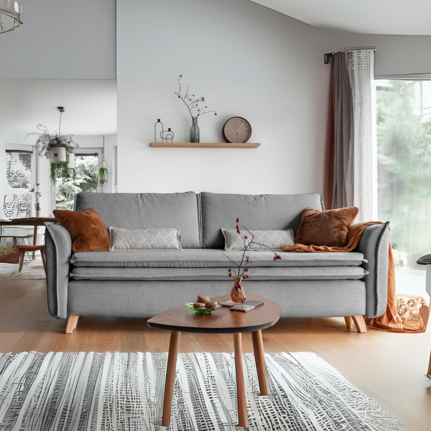MIUFORM Charming Charlie Slim mit Bettkasten und mit Bettfunktion | 3 Sitzer Sofa | 225 x 90 x 85cm | Klappsofa mit Schlaffunktion | Schlafsofa klappbar (Grau)