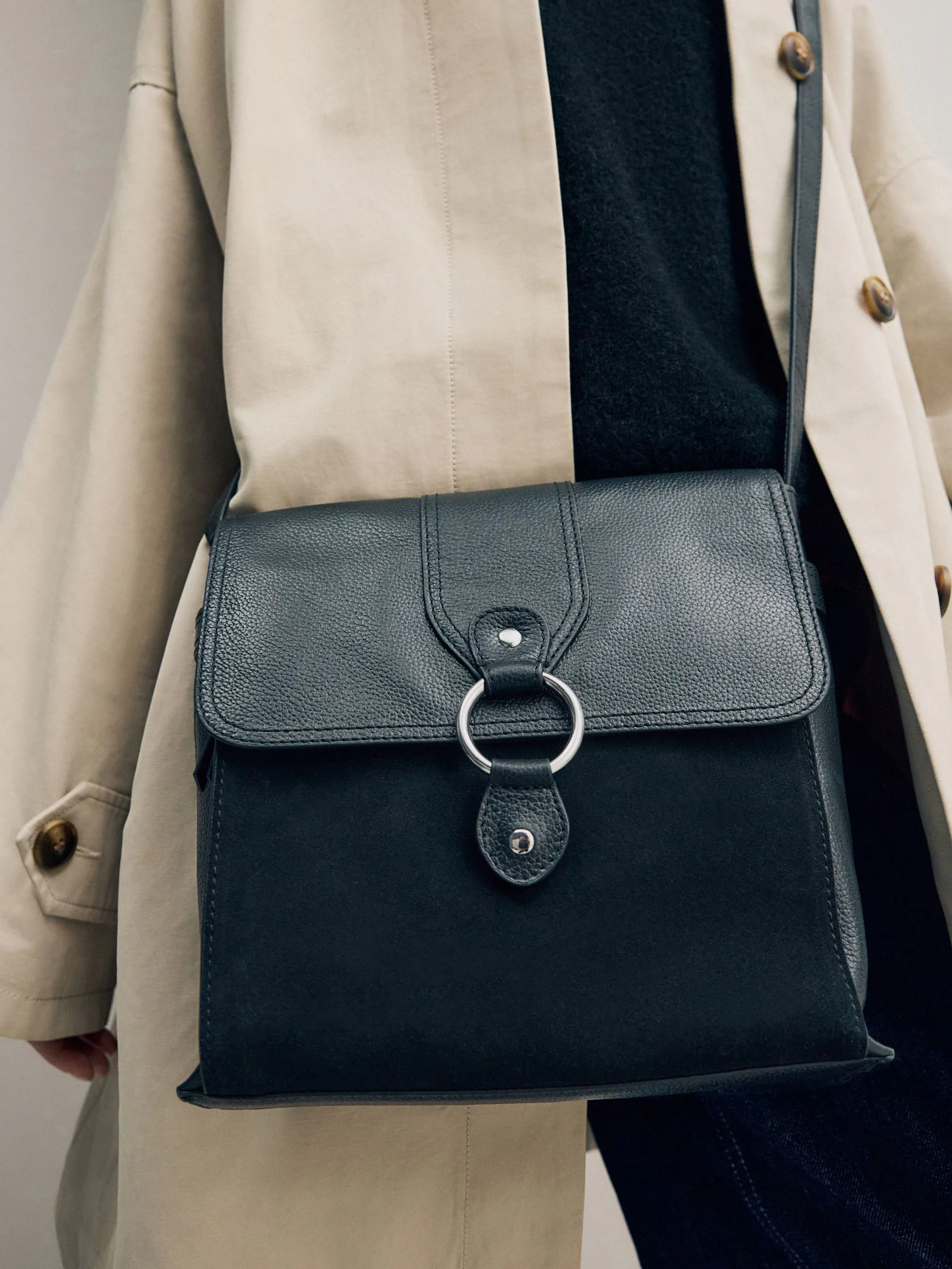 Zwart - Leren messenger-tas met vak