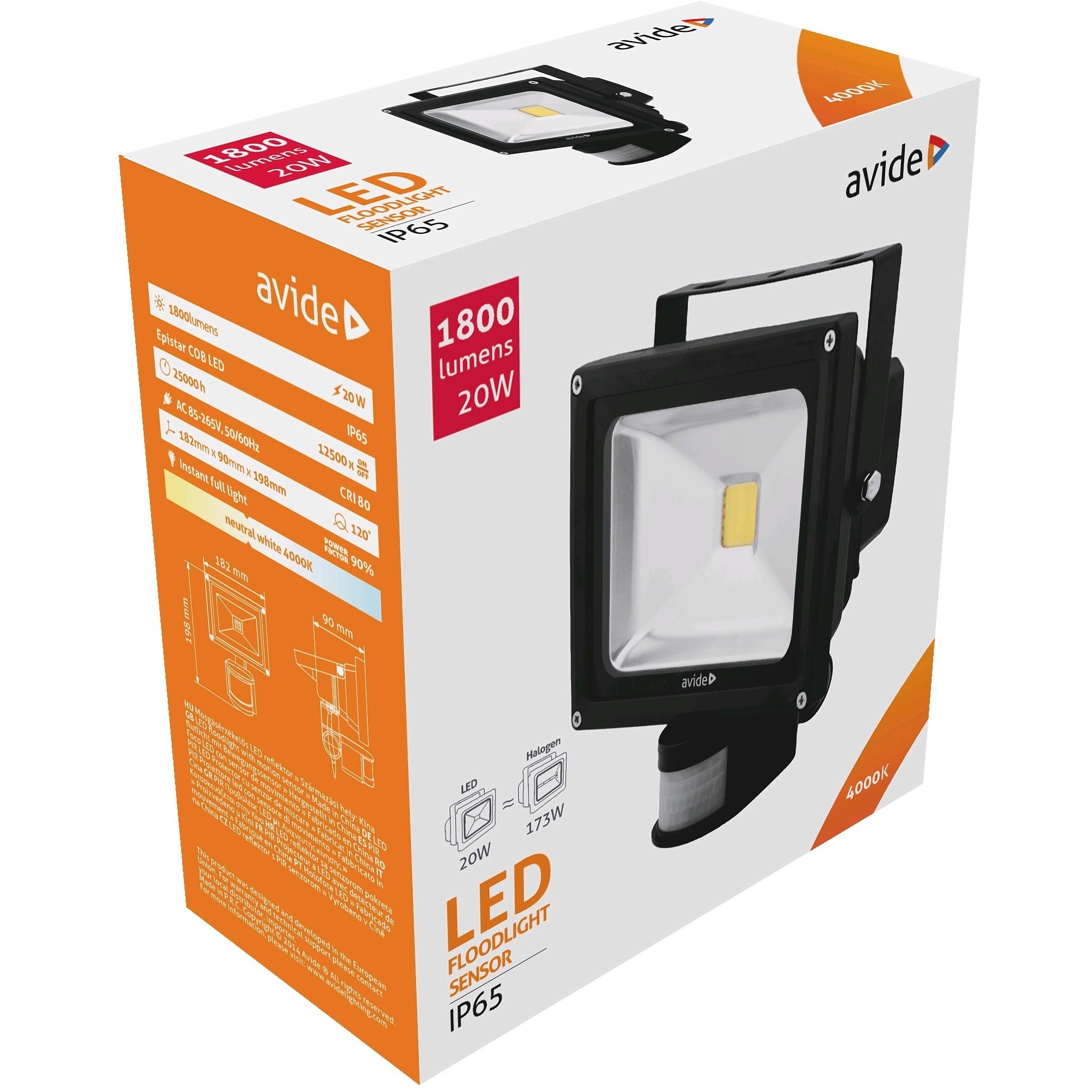 Avide LED Flood Light 20W NW PIR