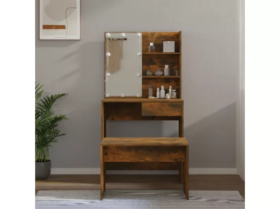 Ensemble de coiffeuse avec LED Chêne fumé Bois d'ingénierie