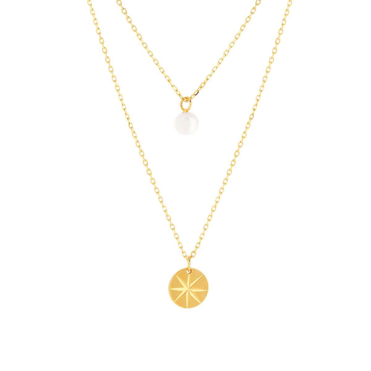 Collier or jaune 375 double rang perle de culture de Chine 45 cm