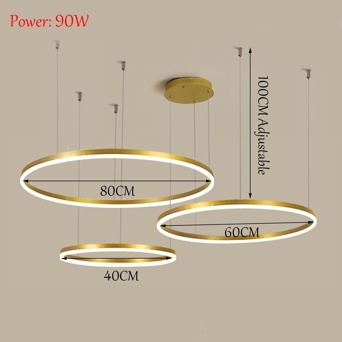 Modern 3 Ringe EsstischPendelleuchte 90W LED Wohnzimmer Kronleuchter Schick Hängeleuchte Schlafzimmer Salon EsszimmerLeuchter Verstellbare Höhe Kombination Hängelampe,Schwarz